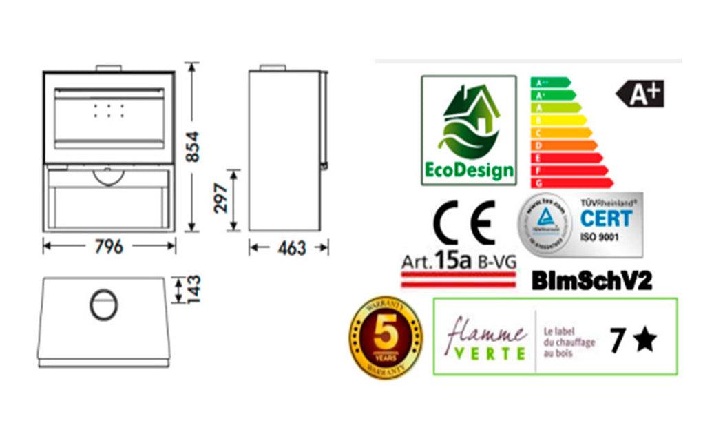 Salamandra Panadero Fenix com Lenheiro 7kW